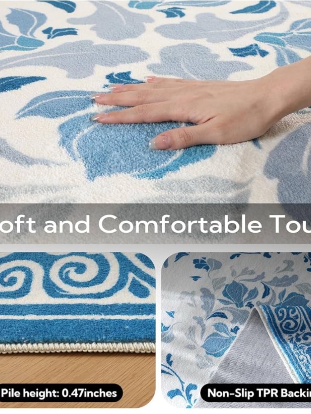 Blue Floral Area Rug - Picture 5 of 8